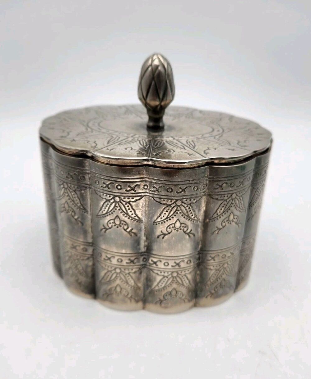 International Silver Company Vintage Trinket/Jewelry Box 4-3/4" Tall Red Lining